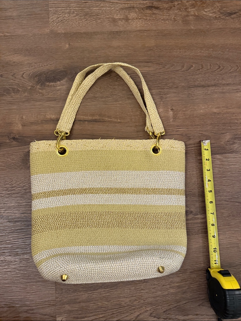 Woven Yellow & Cream Stripe Tote Bag